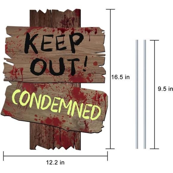 Halloween Decorations Beware Signs Yard Stakes Warning Sign 3 Pcs ,16.5" x 12.2" - Picture 3 of 8